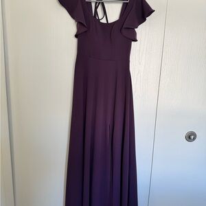 Azazie Plum Ruffle Sleeve Dress